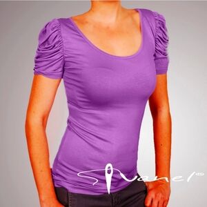(M)💜🆕️Suzy Sheir Purple Ruching  Chain Back Top💜 Ptp 16"×L29"